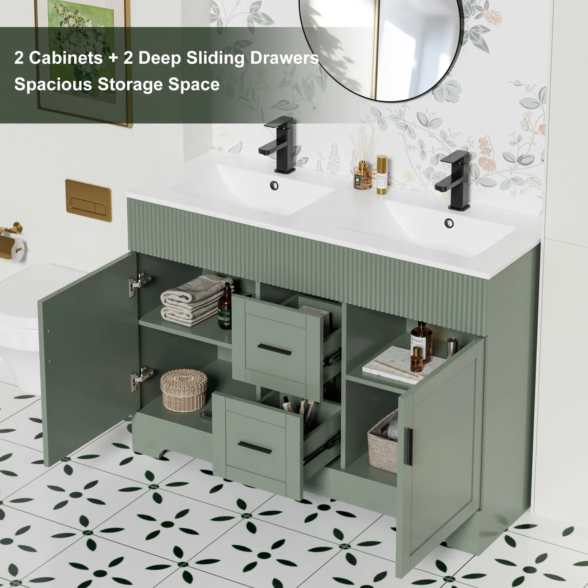 Wavy Line 30/36/48 Bathroom Vanity Set with Sink & Faucet