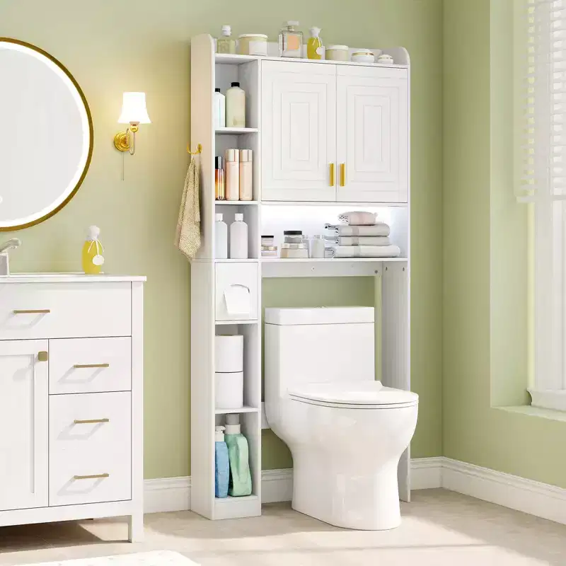 Costway Over Toilet Shelf Freestanding Storage Cabinet Above Toilet with 2-Door Cabinet White/Brown/Gray