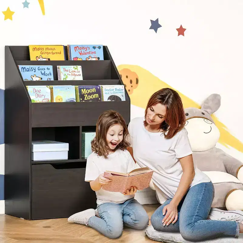 Kids Bookcase Multi-Shelf Rack Organizer with Storage Drawer