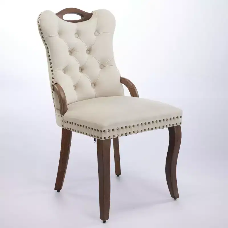 Zeus & Ruta Vintage Velvet Dining Chairs Set of 2 with Handmade Tufted Trim, Solid Wood Handles and Copper Nail Accents