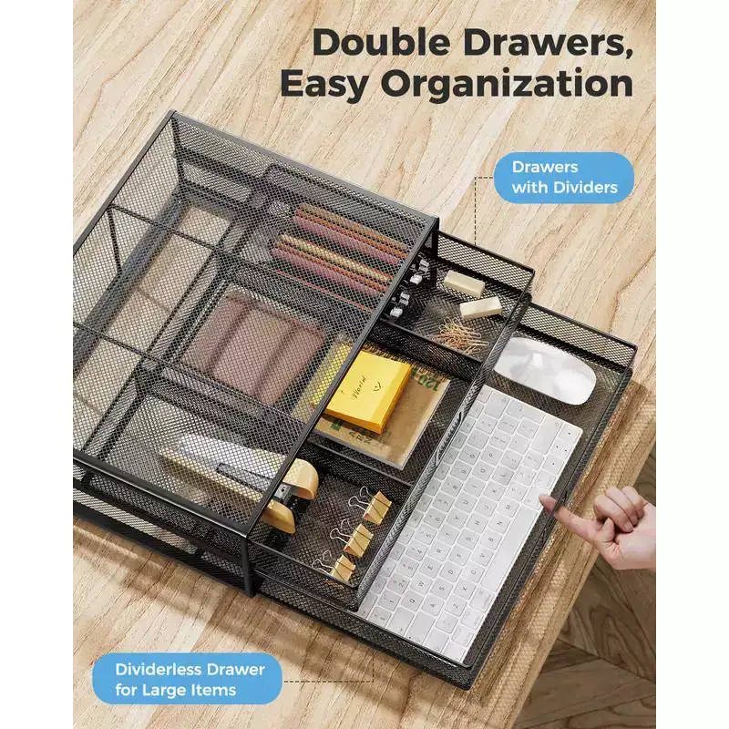 2 Tier Monitor Stand, Metal Monitor Riser with Drawer, Desk Organizer, Monitor Stand with Storage, Desktop Computer Stand for PC, Laptop, Printer
