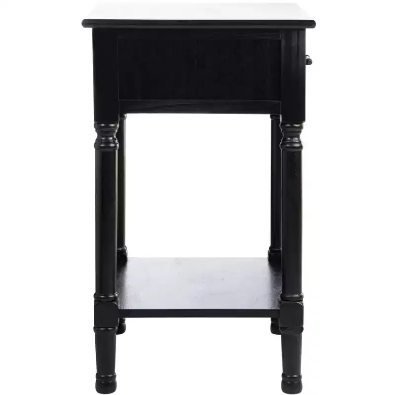 1-Drawer Accent Side Table with Herringbone Detail & Open Shelf, Distressed White