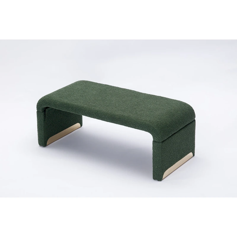 New Boucle Fabric Ottoman Footstool Bedroom Bench Shoe Bench With Gold Metal Legs