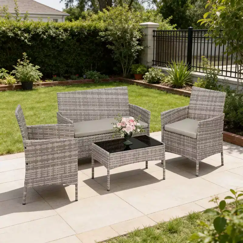 4-Piece Outdoor Furniture Set with PE Rattan Wicker Chairs & Soft Cushions, All-Weather Patio Set for Long-Lasting Outdoor Use