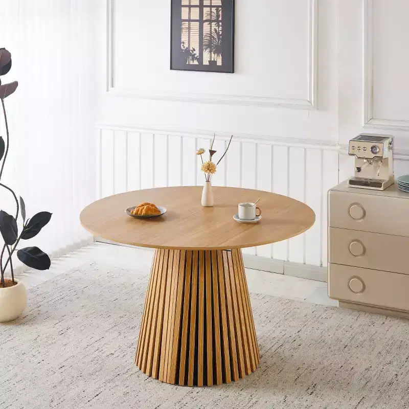 Modern 3-Way Extendable Dining Table, 46 Round Pedestal Table Convertible to 63 & 78.7 Dining Table for Dining Room or Kitchen-Panipeachy