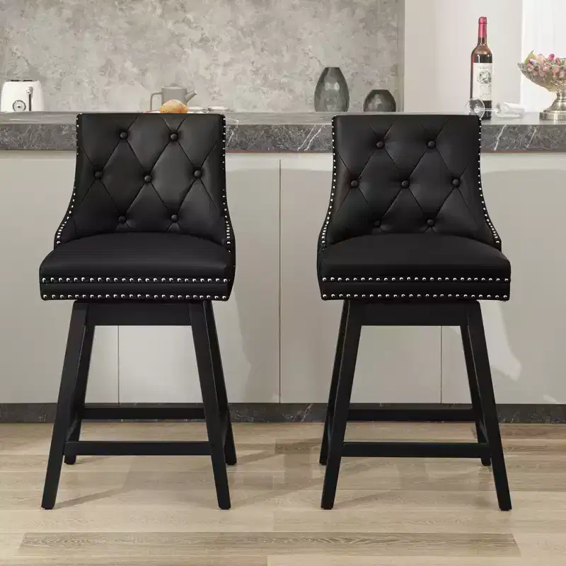 KERDOM Modern Bar Stools with Back Support, PU Leather Upholstered Counter Barstools with Solid Wood Legs Set Of 2/4