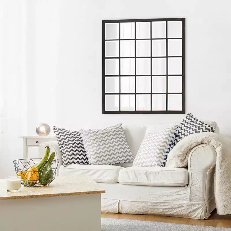 Metal Framed Beveled Wall Mirror - Oil Rubbed Bronze, Windowpane Effect, 38 x 24 in.