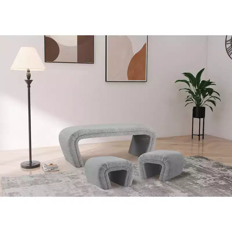 Meridian Furniture,Odelia Boucle Fabric Bench