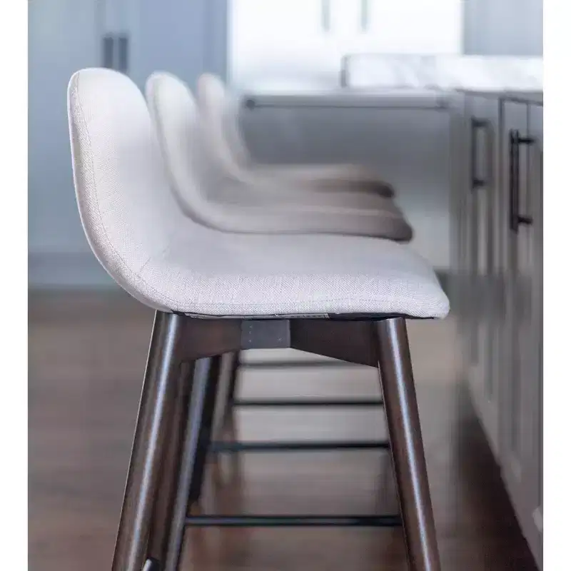 Handcrafted Upholstered Counter Stool, Rubberwood Legs, Fixed Height, Beige