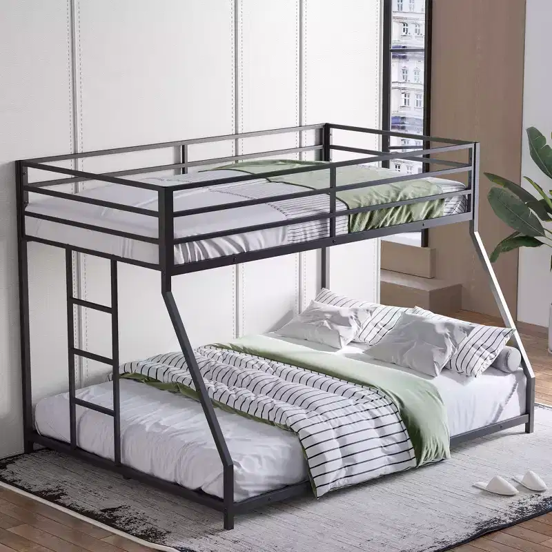 Okak 77.8IN Twin-Over-Full Size Metal Bunk Bed with Removable Ladder, No Box Spring Needed Bed Frames, Twin Bunk Beds for Teens and Adults, Black