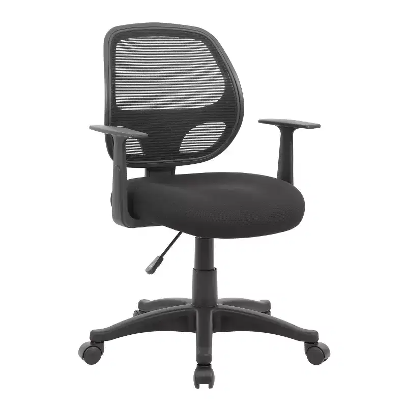 Commercial Grade Mesh Task Chair with T Arms Black - Boss Office Products: Ergonomic, Adjustable, Swivel, with Casters