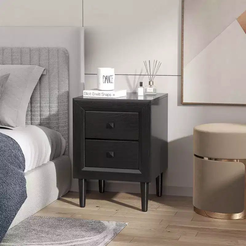 Nightstand End Bedside Coffee Table Wooden Leg Storage Drawers Black\Grey