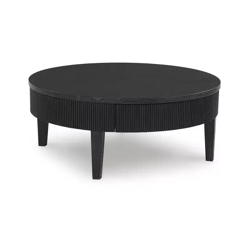Round Coffee Table with Storage Drawers, Modern Farmhouse, Black
