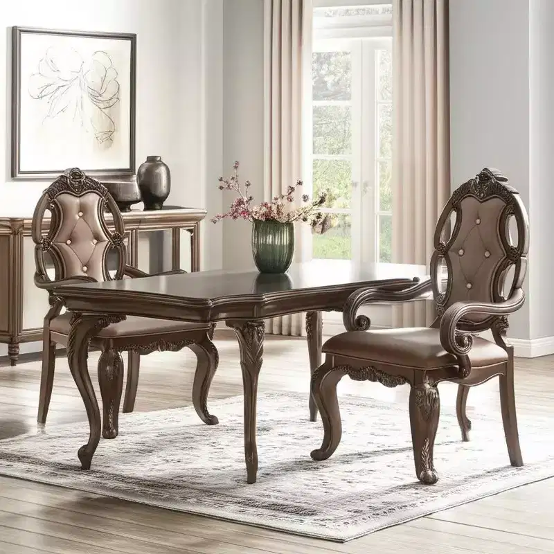 Oak Tufted Faux Leather Dining Arm Chair, Set of 2