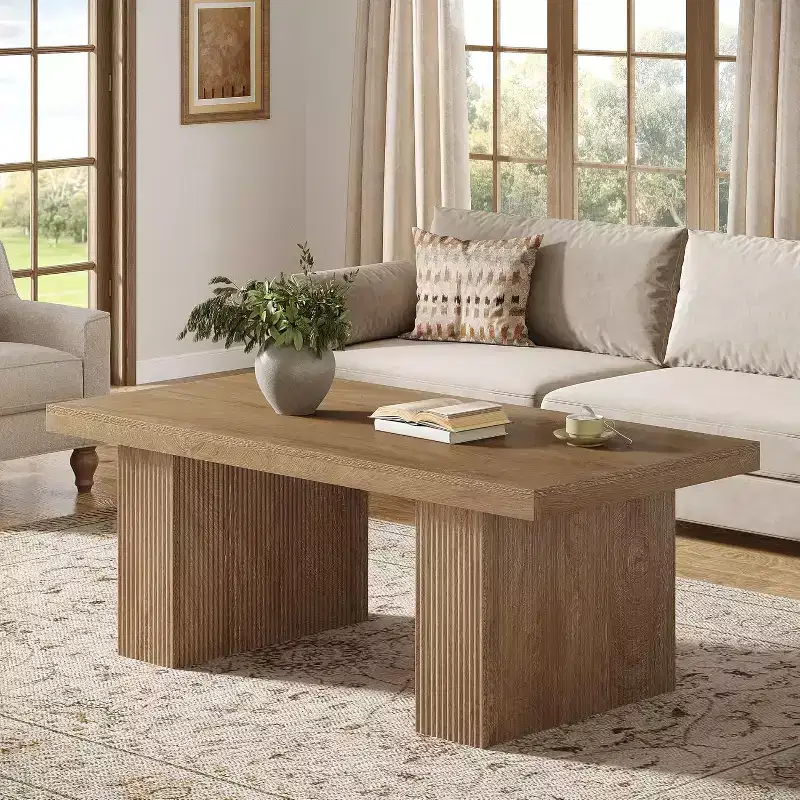 Lantine Farmhouse Coffee Table, 47.24 Inch Rectangle Center Table with Thick Base for Living Room, Apartment, Reception Areas