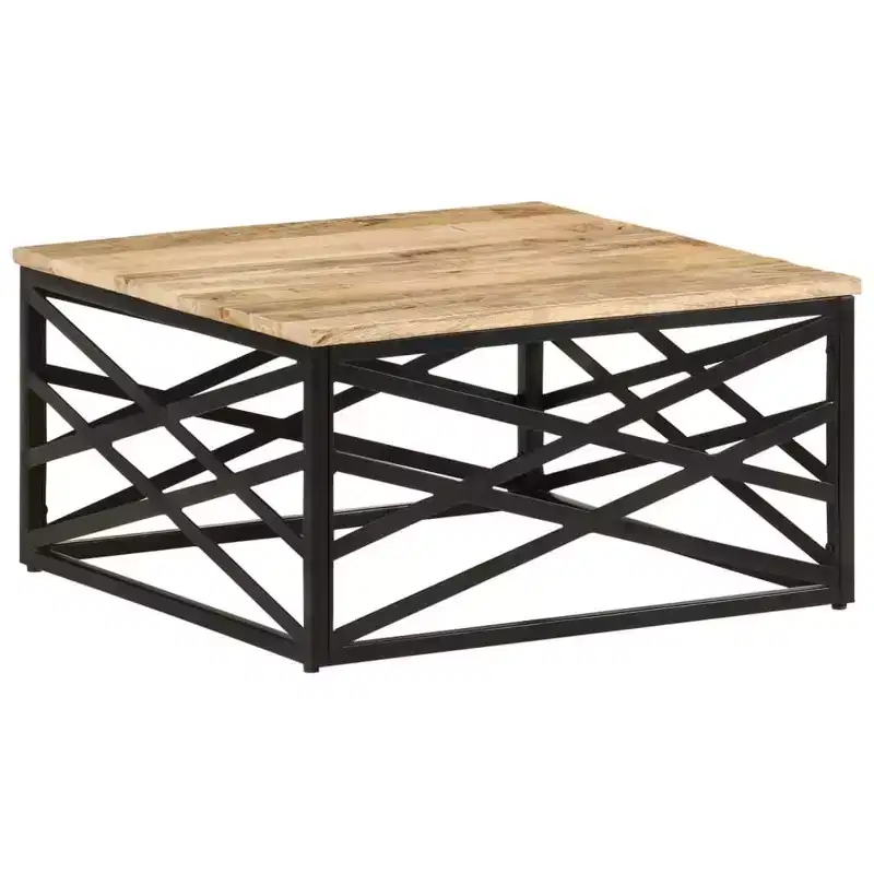 Coffee Table End Table – Solid Wood & Metal Frame, Industrial Style