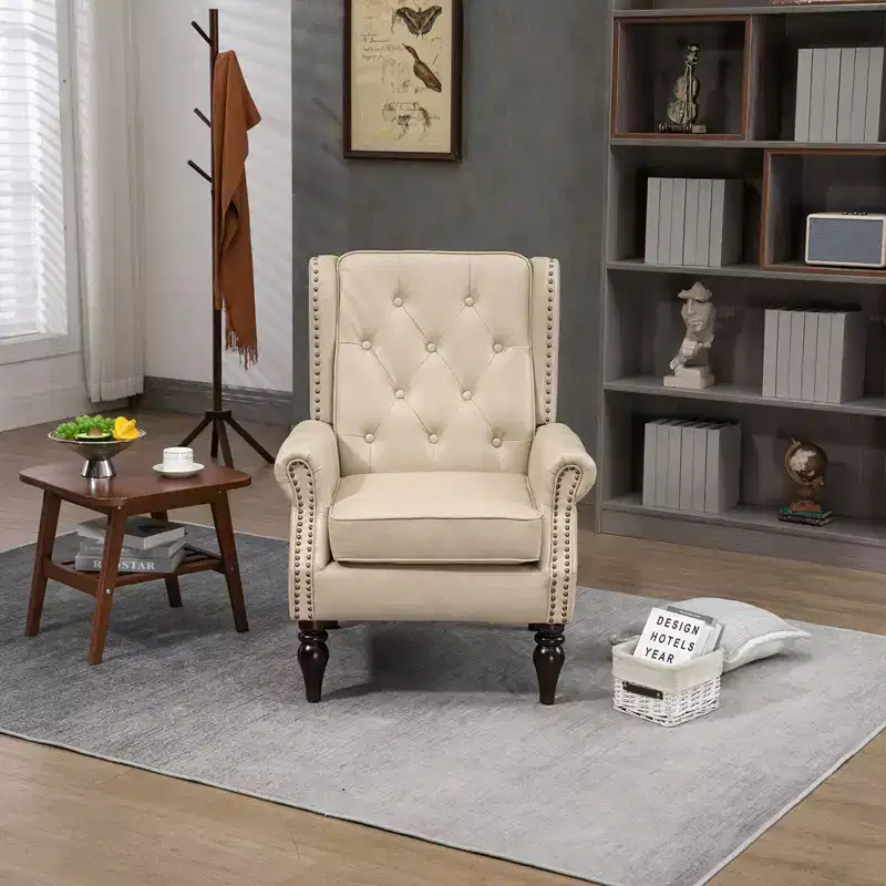 Lounge Chair, Wood Frame Armchair with Removable Cushion, Modern Accent Chair Leisure Chair Compatible with Living Room , Bedroom