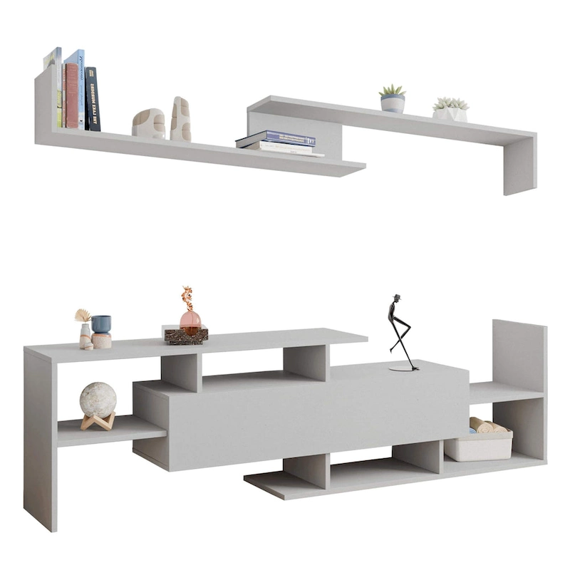 Surrey 60.2 2 Pc 1-Drawer Floating TV Stand Media Console with Open Shelves