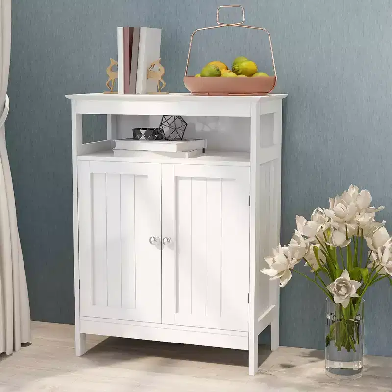 MAYEERTY White Bathroom Standing Storage Cabinet Double Shutter Doors