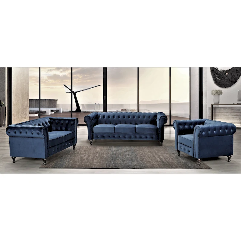 Brooks Classic Chesterfield 3-Piece Living Room Set-Chair Loveseat & Sofa