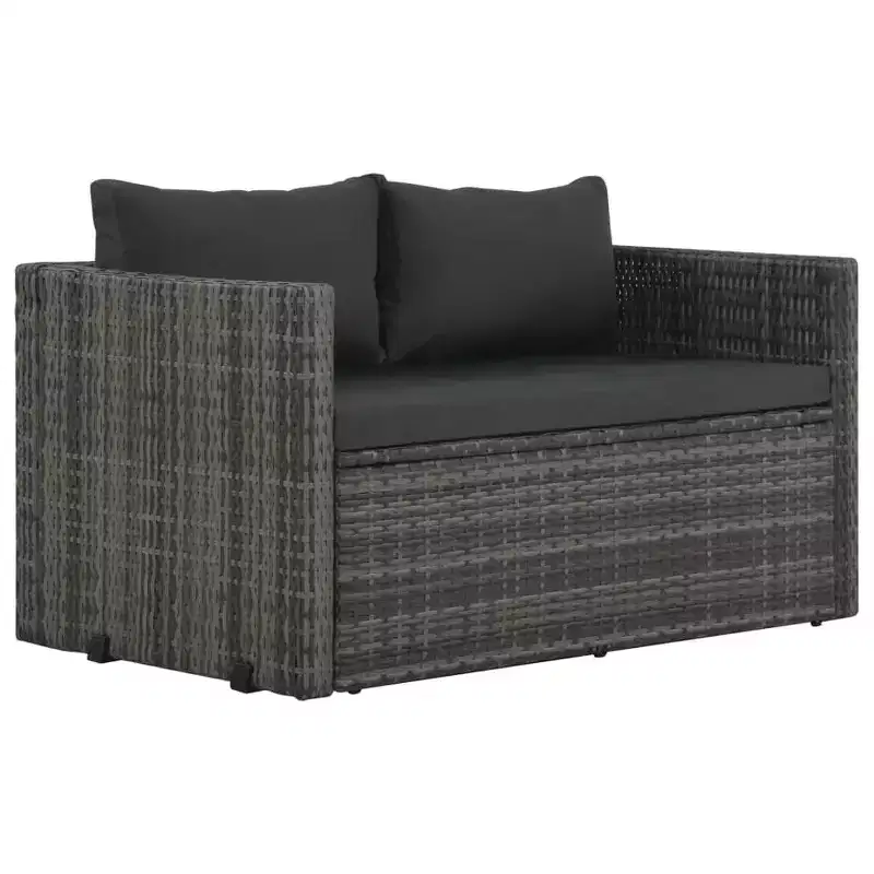 vidaXL 3 Piece Patio Dining Set with Cushions Poly Rattan Gray