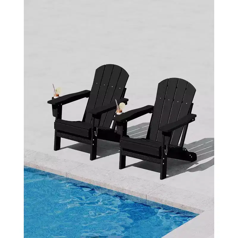 2 Pack Folding Adirondack Patio Chair,Durable HDPE,Wood Texture,All-Weather,380 lbs Capacity-Comfortable Outdoor Seat for Deck,Pool,Fire Pit,Backyard