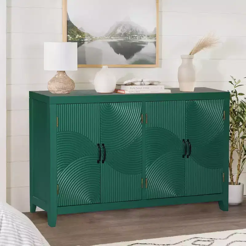GDFStudio Rhodes Mid-Century Modern Fir Wood 59.00'' Storage Console Cabinet with 4 Doors