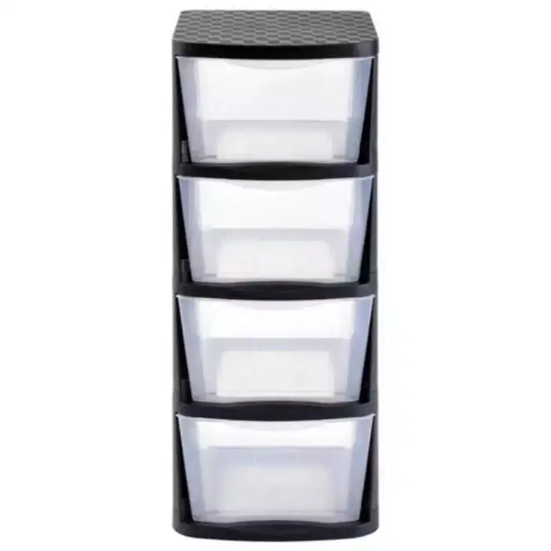 4-Drawer Clear Plastic Storage Tower with Black Frame