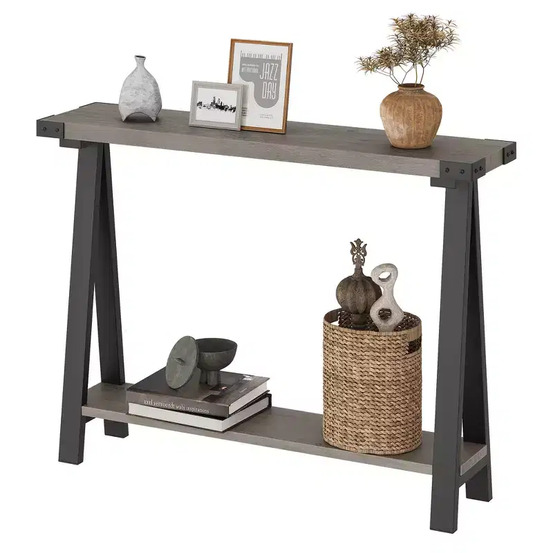 43.3 Inch Farmhouse Console Table - 2 Tier Entryway Table, MDF Sofa Table with Metal Frame, Behind Couch Table for Living Room, Hallway, Entryway