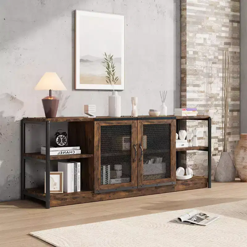63-Inch TV Stand with Storage and 2 Mesh Doors
