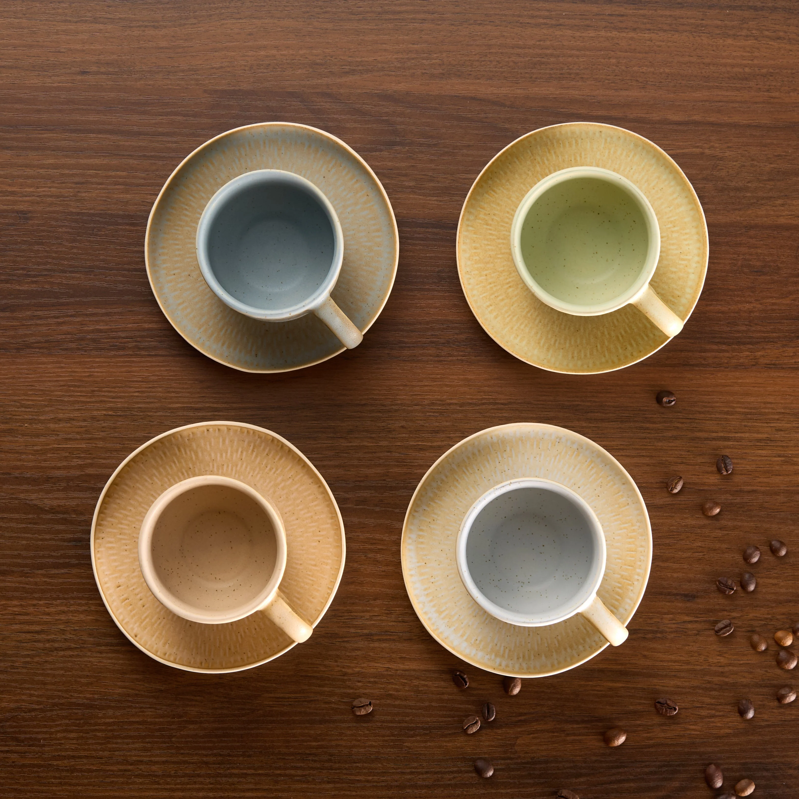 Espresso Mug and Saucer Set, Set of 4, Neutral Multicolor