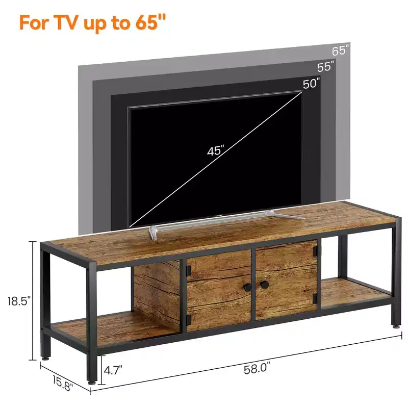 TV Stand with Storage Cabinets and Open Shelves, Fits TVs up to 65 Inches