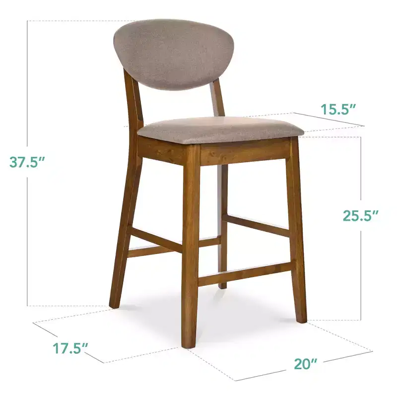 2-Piece Mid-Century Modern Wood and Upholstered Counter Height Bar Stool Set