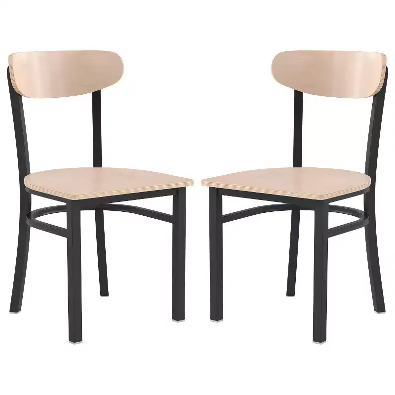 Emma and Oliver Industrial Dining Chair with Rolled Steel Frame and Solid Wood Seat - 500 lbs. Static Weight Capacity