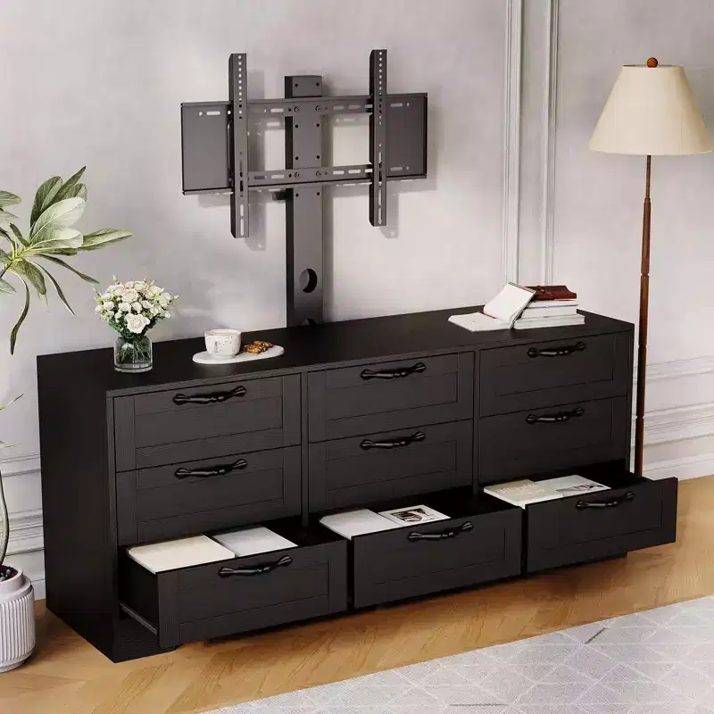 TV Stand with Mount for 55 Inch TV, 9 Drawer Dresser Entertainment Center with Storage, Modern Wood Media Console Table for Living Room Bedroom