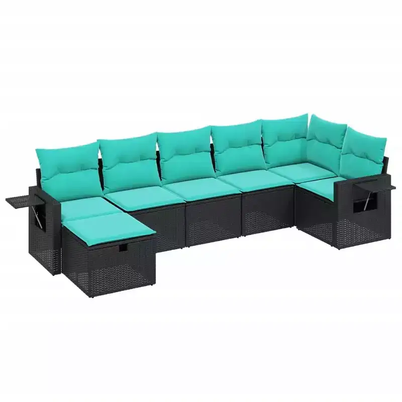vidaXL 7 Piece Patio Sofa Set with Cushions Gray Poly Rattan