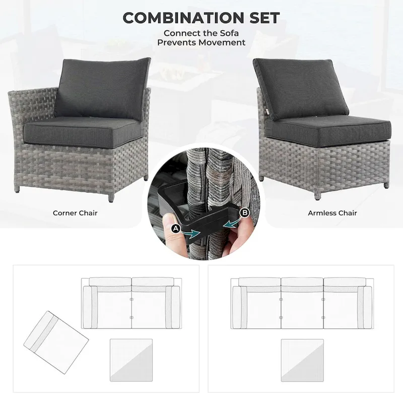 OVIOS 10-Piece Patio Wicker Conversation Rocking Chair Set With Fire Table