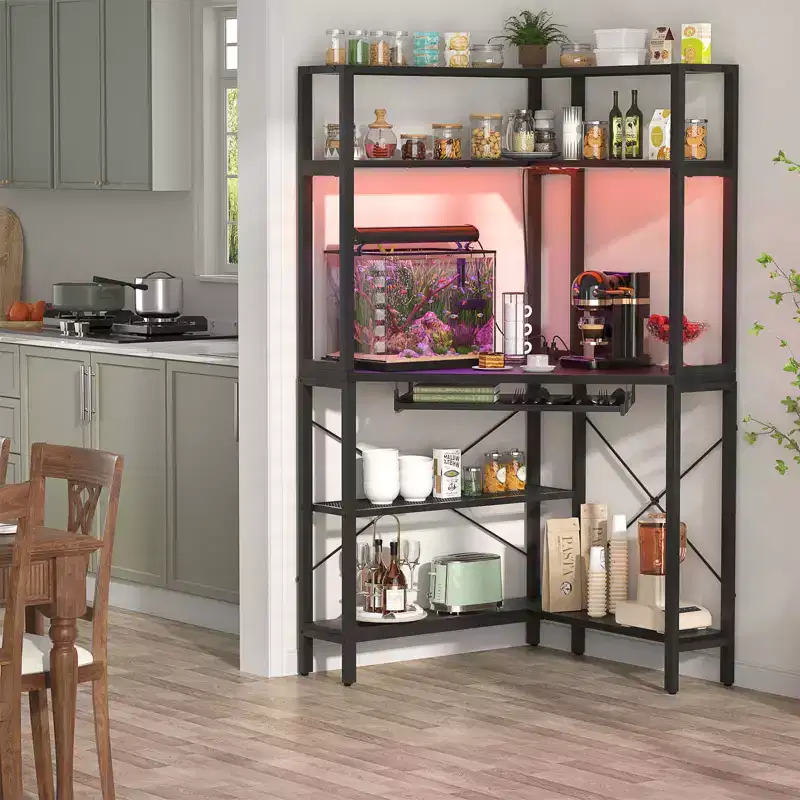 Corner Computer Desk with Hutch, Gaming Desk with Keyboard Tray for Home Office