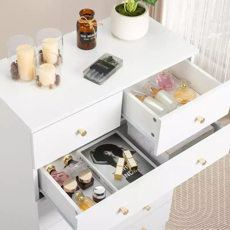 5-Drawer White Particle Board 25.98in. W Chest of Drawer