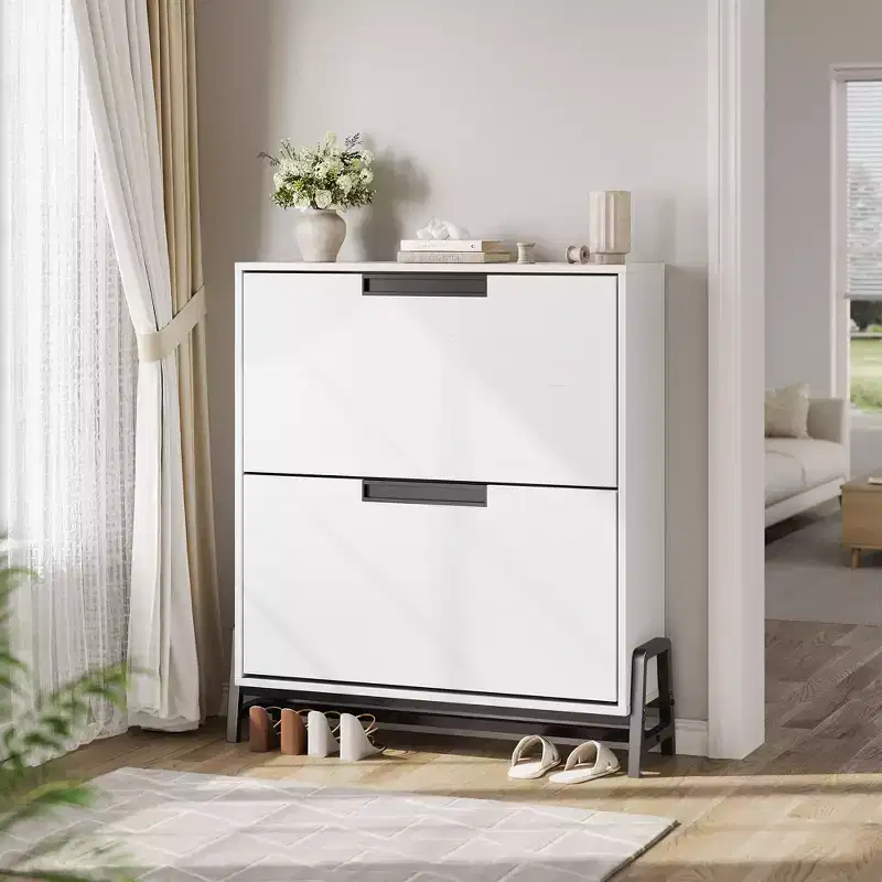 Shoe Storage Cabinet with 2 Flip Drawers, Metal Legs, Adjustable Shelf for Hallway or Living Room