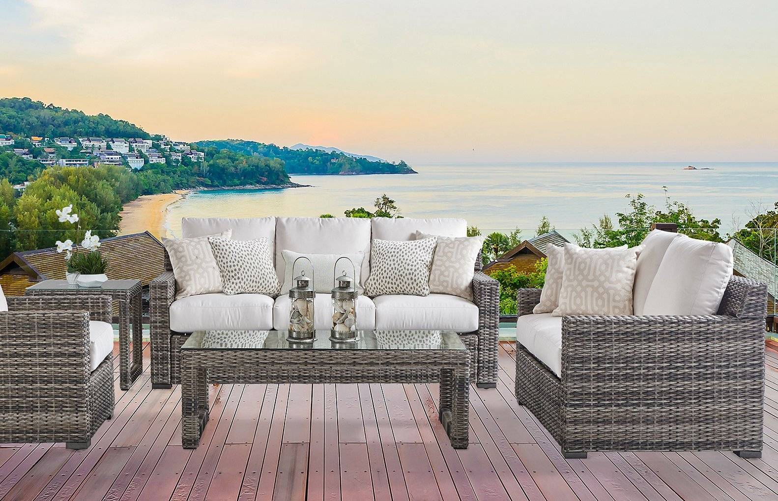 Outdoor Wicker Lounge Chair with Cushion Sandstone Finish