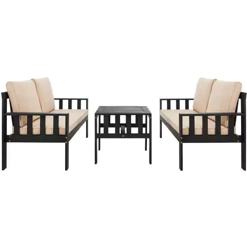 Lardner Patio Living Set - Indoor/Outdoor - PAT6749 - Dark Slate Gray/Dark Beige - Safavieh