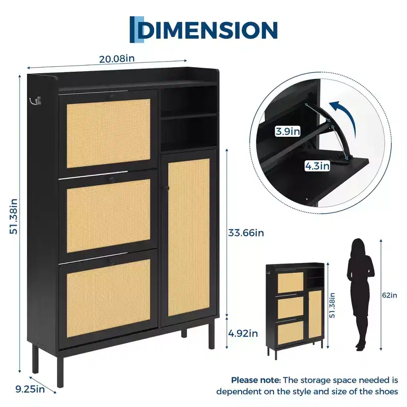 Freestanding Shoe Cabinet for Entryway with 3 Flip Drawers, Modern Wood Shoe Storage Organizer with Metal Legs for Hallway & Small Spaces
