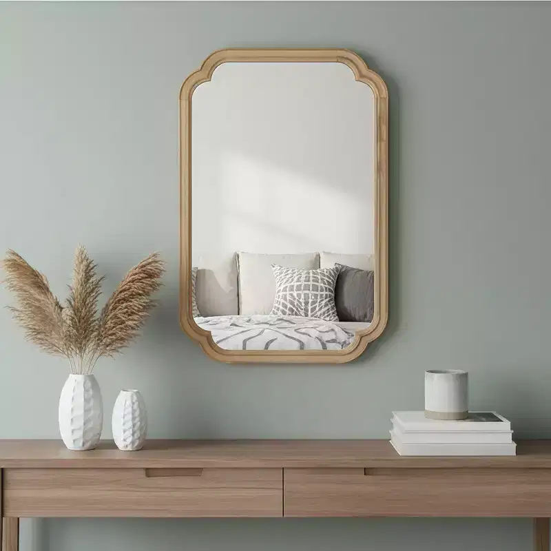 Whisen 24 x 36 Rounded Corner Decorative Mirror, Solid Wood Frame, Entryway