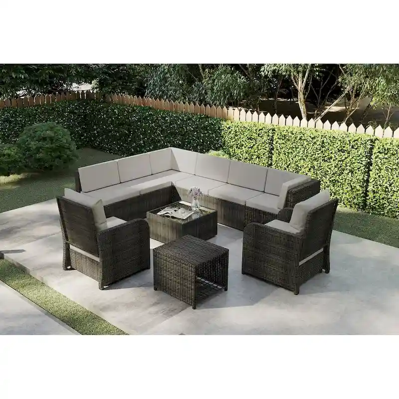 Patio 12-piece Rattan Conversation Sectional Sofa Set With Cushion