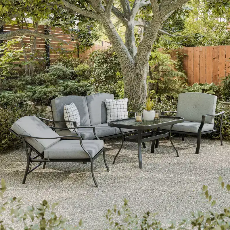 Greemotion 4pc Palma Steel Outdoor Patio Conversation Furniture Sets with Reclining Seats Gray: Powder-Coated, UV & Weather-Resistant