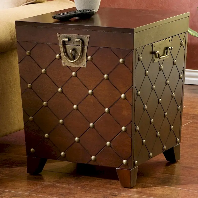 Espresso Nailhead Accent End Table Trunk with Storage - Pine and MDF
