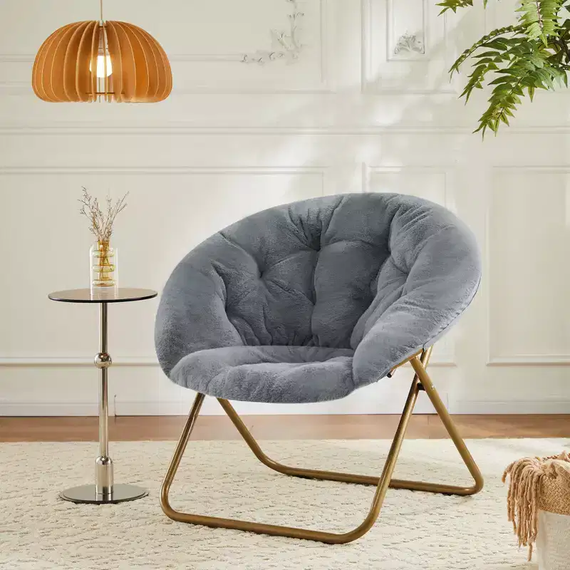 Comfortable Faux Fur Disc Accent Chair - Adult-Size for Bedroom & Living Room