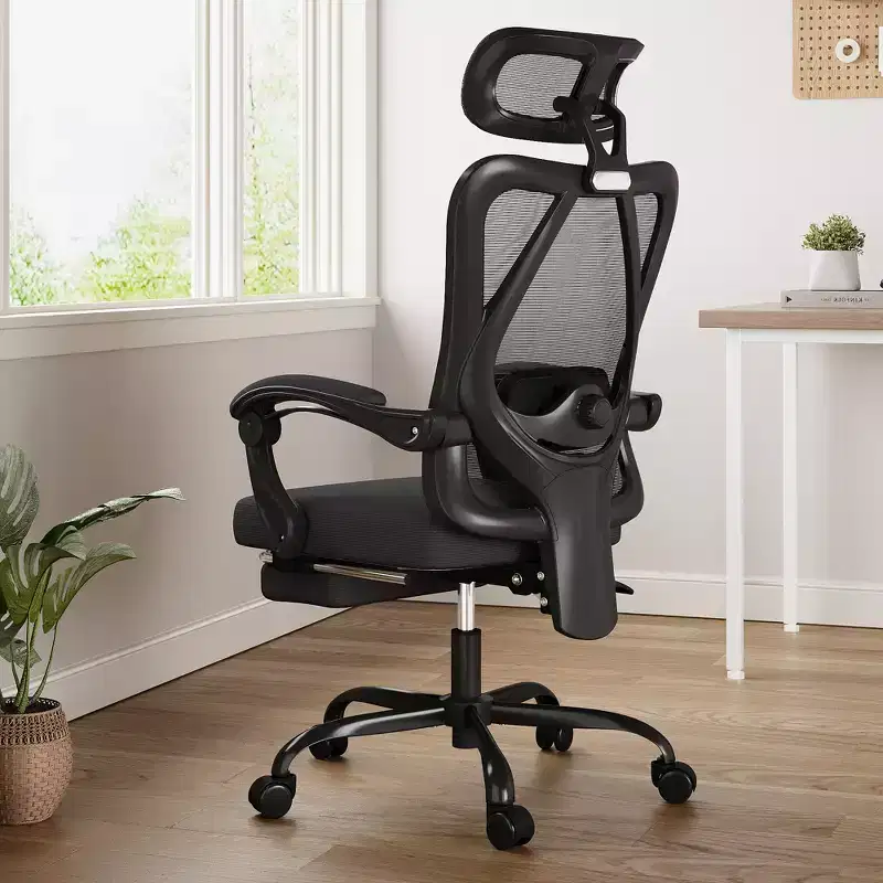 Ergonomic Mesh Office Chair - With Headrest, Lumbar Support & Footrest for Home Office & Study (Black)