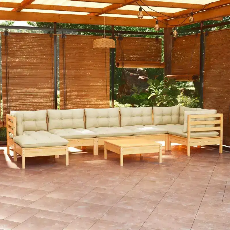vidaXL Patio Lounge Set - 8 Piece Outdoor Furniture with Cream Cushions, Solid Pinewood Construction, Versatile Configuration Options